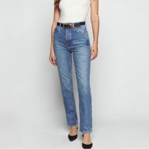 Reformation Women Stevie Ultra High Rise Jeans Sydney Wash Straight Leg Denim 25